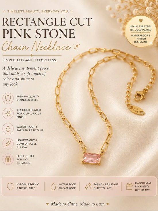 Jewelry - 👙$5 Clear Out Sale👛 
✨🕯️Rectangle cut Pink stone Chain Necklace